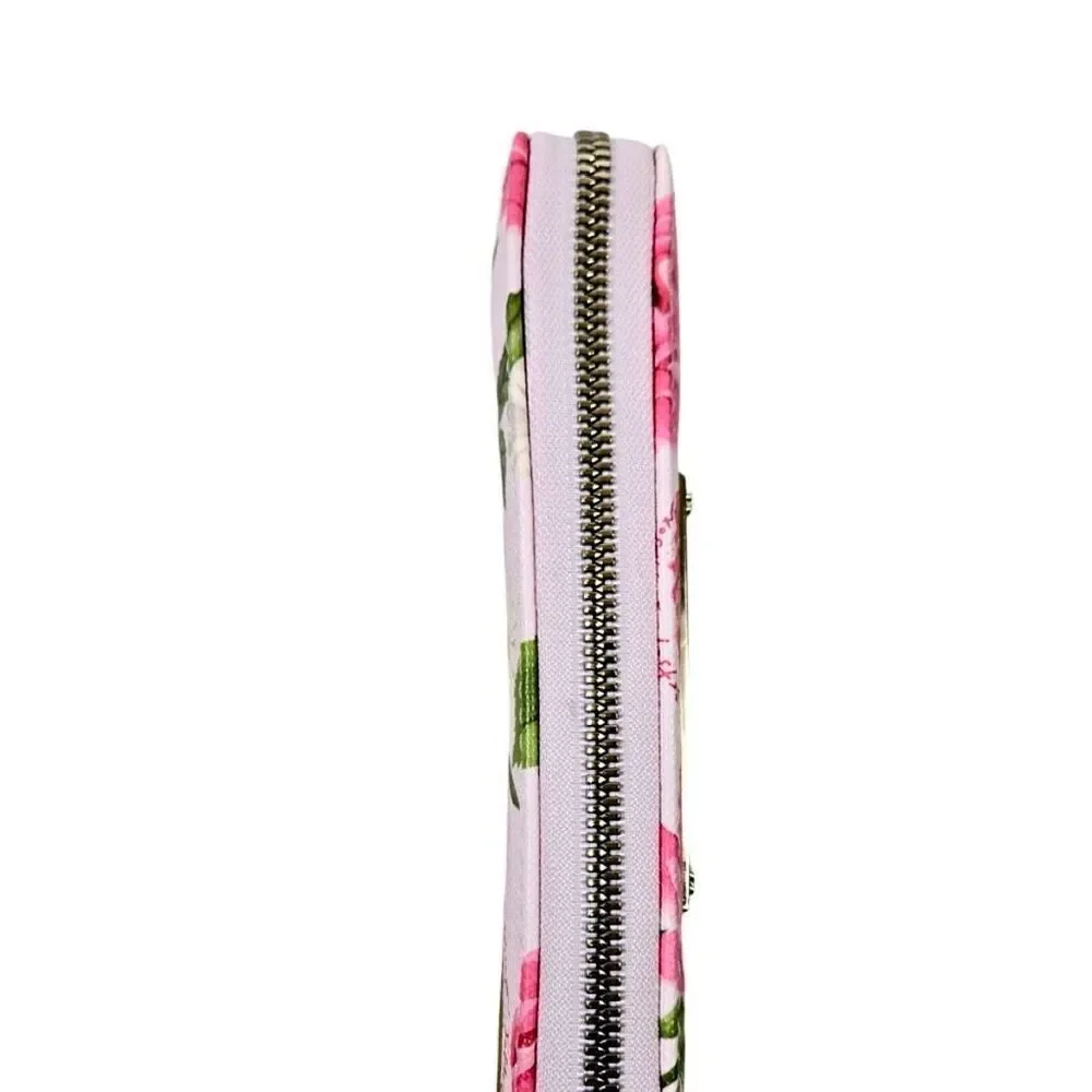 NWT Betsey Johnson Pink & White Floral Bohemian Wristlet around Gold Zip Wallet